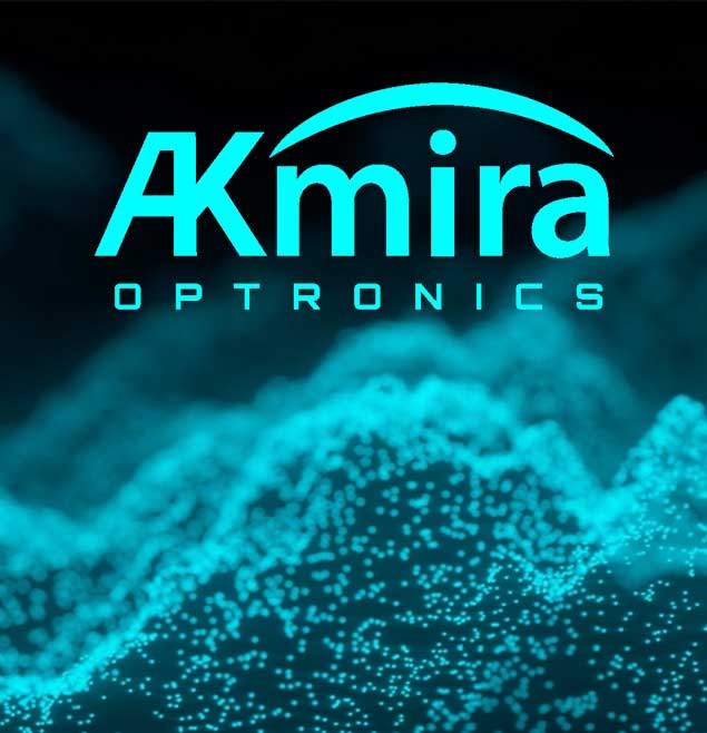 Dieses Vorschaubild zeigt eine optischen Minituraufnahme von Partikeln und das neue Logo der Firma AKmira optronics und dient der Vorschau eines Corporate Design Projektes.