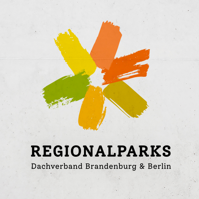 Dieses Vorschaubild zeigt das Logo zeigt eine der Regionalparks Berlin-Brandenburg, dargestellt als bunte Blume aus Pinselstrichen.
