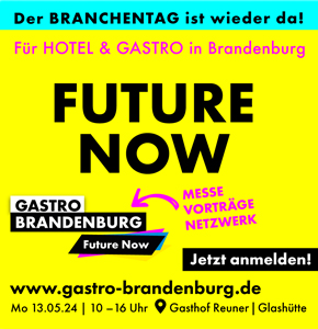 Sie sehen eine Vorschaukachel in grellen Farben auf gelbem Grund zur Veranstaltung GASTRO Brandenburg 2024.