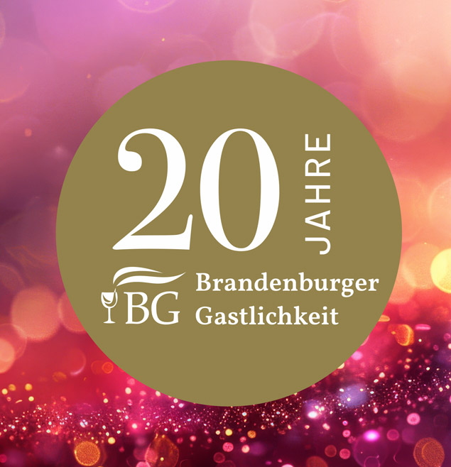 Das Bild zeigt das gestaltete Jubiläumslogo für die Gala zur Brandenburger Gastlichkeit 2024.