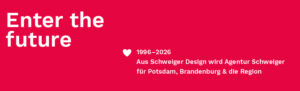 Das Bild zeigt eine rote Fläche mit weißer Schrift und kündigt die Zukunft von Schweiger Design als zukünftige AGENTUR SCHWEIGER an.